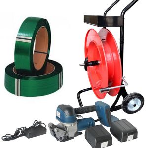 Set aparata na baterije za vezivanje PET trakom, kolica za traku, baterija, punjač